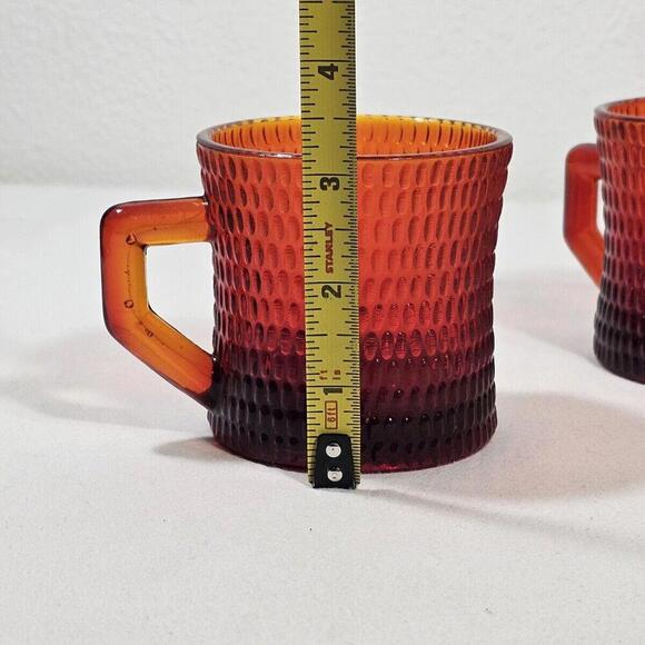 Set of 4 Vintage Mid Century Ruby Red Amberina Hobnail Cup Mug UV Light Reactive - Picture 8 of 11